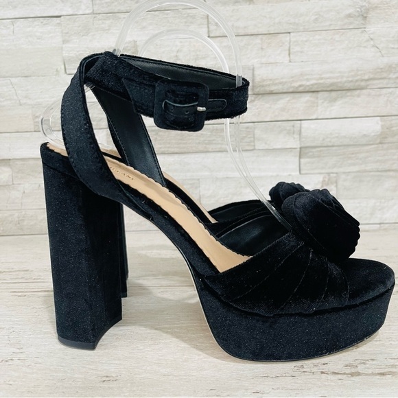 Antonio Melani × Nicola Bathie Emilia Black Velvet Rose Platform Sandals Sz 10 - Picture 3 of 14